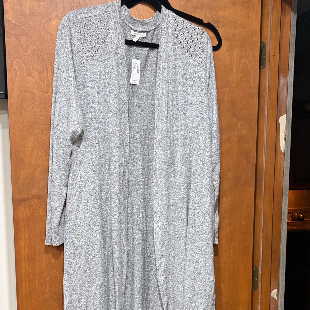Maurices Light Gray Cardigan with Studded Shoulders